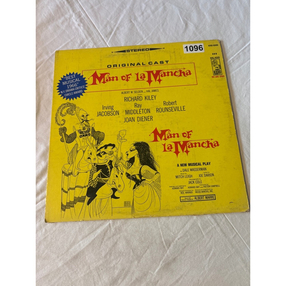 Kapp Man of la Mancha Vinyl LP Original Cast Richard Kiley Yellow Good KRS-5505